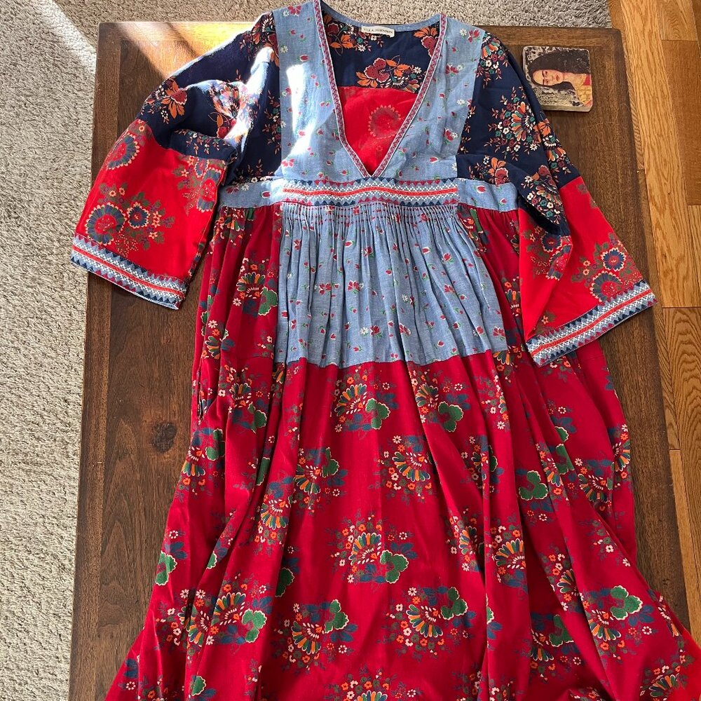 Ulla Johnson Milena Embroidered Patchwork Midi Dress Linen Blend Boho